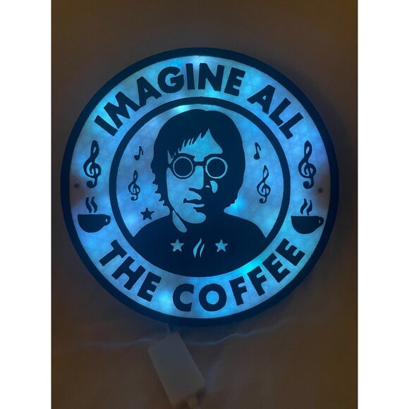 John Lenon The Beatles inspired 3d printed wall led lamp IMAGINE ALL THE COFFEE - Picture 5 of 6
